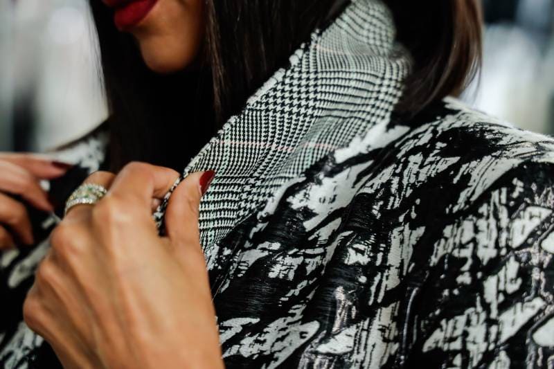 Closeup of jacket collar turned up
