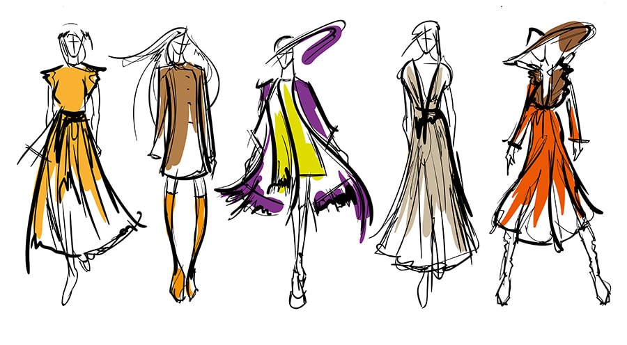 design a dress: Sketch of different dress styles