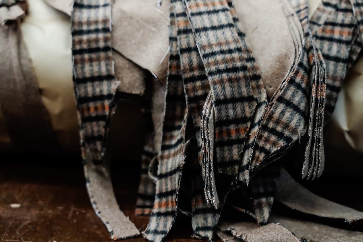 strips of plaid fabric used by clothing sample makers